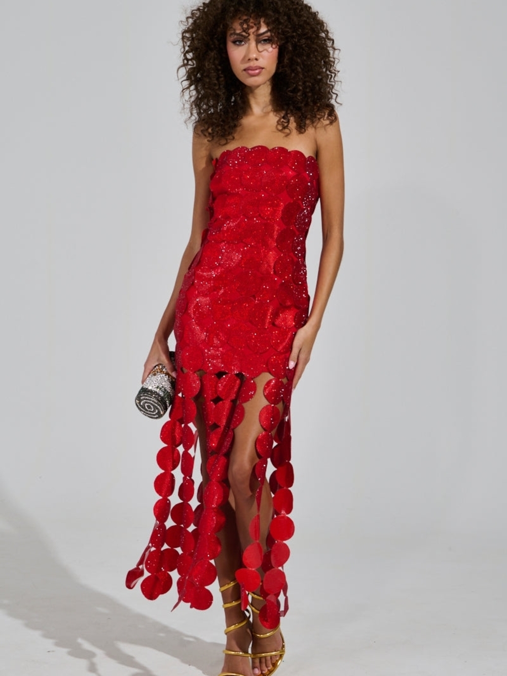 Red Sequin Strapless Mini Dress